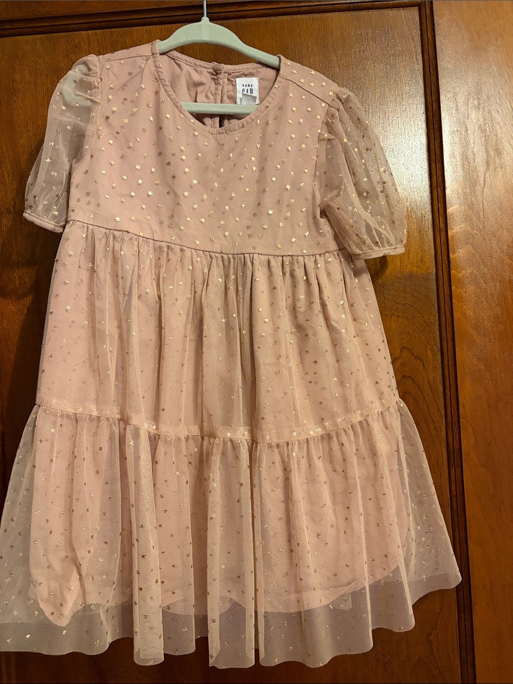 GAP Pale Pink Tulle Dress with Gold Star Detail